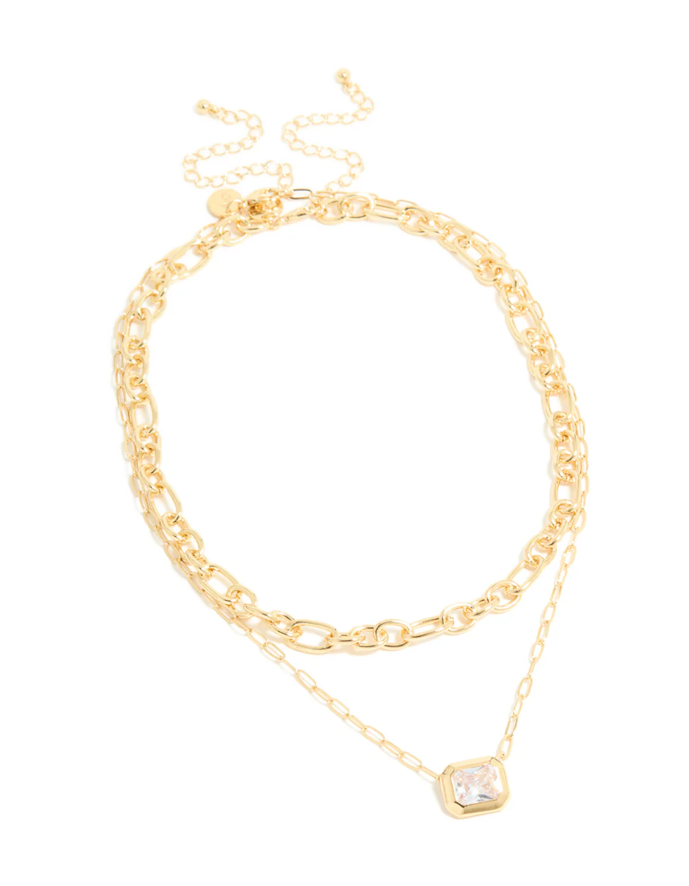Gold Plated Diamante Rectangle Chain Layered Necklace - Image 3