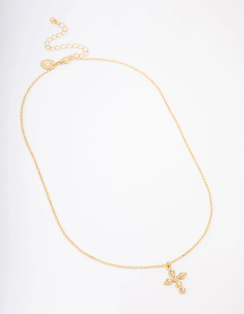 Gold Plated Diamante Round Cross Pendant Necklace - Image 2