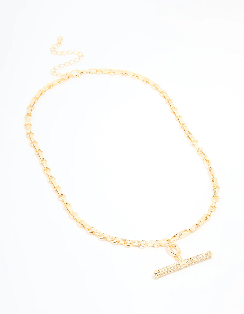 Gold Plated Diamante T-Bar Chain Necklace - Image 4