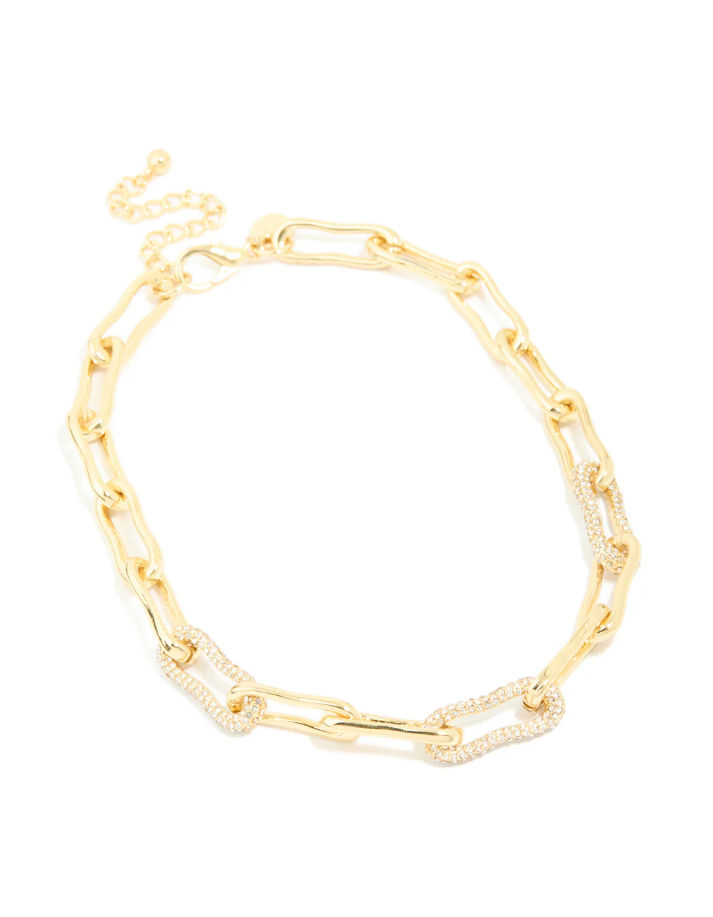 Gold Plated Diamante Wavy Chain Link Necklace - Image 4