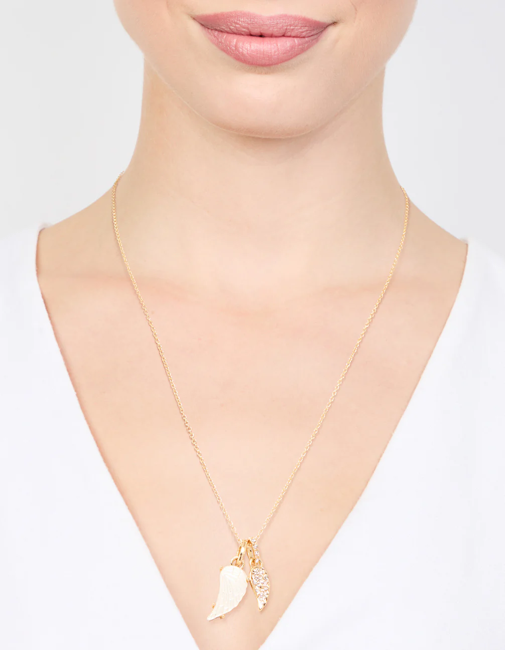 Gold Plated Diamante Wing Charm Pendant Necklace - Image 2