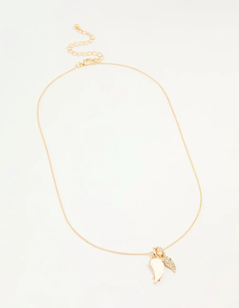 Gold Plated Diamante Wing Charm Pendant Necklace - Image 4