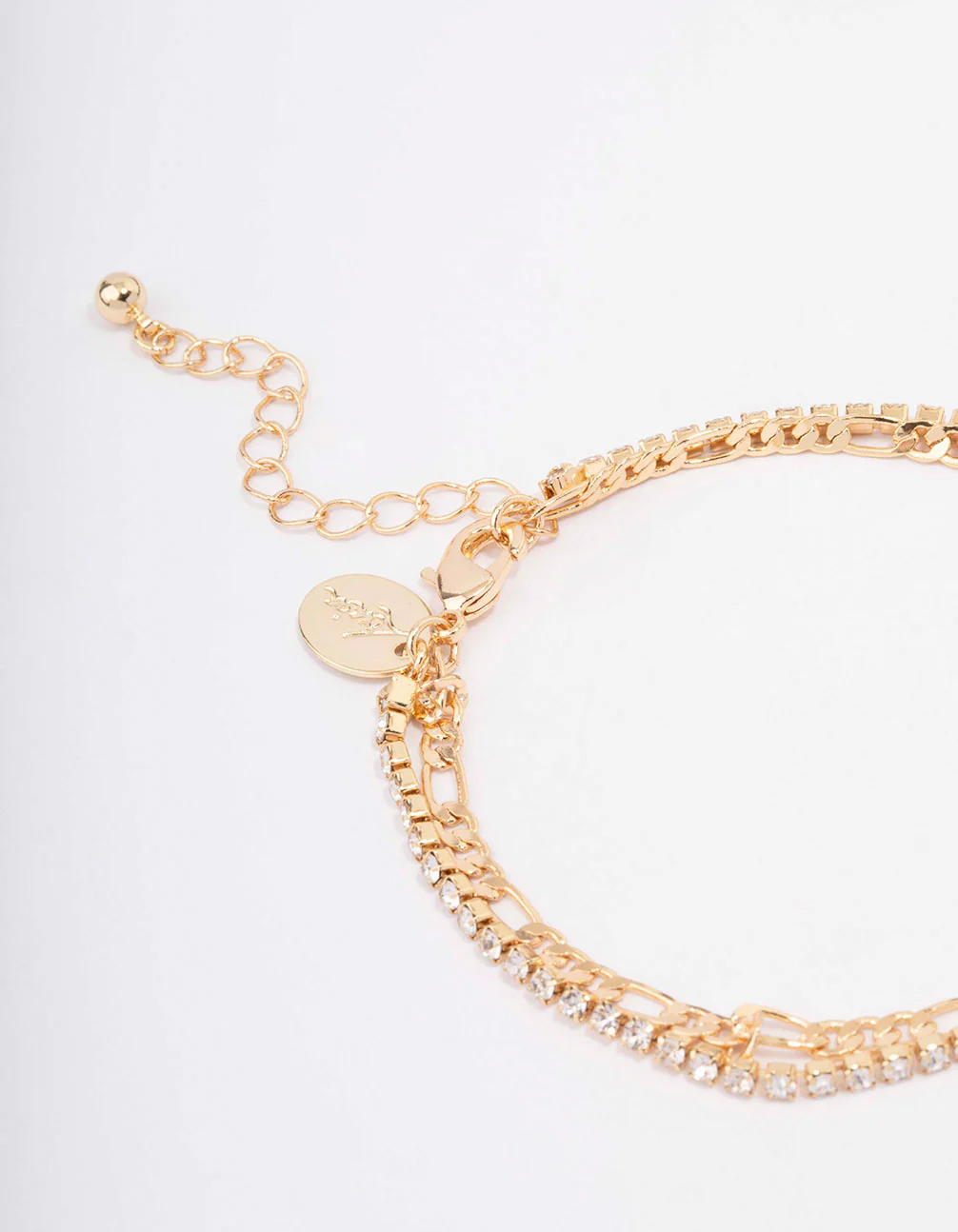 Gold Plated Brass Double Chain & Crystal Bracelet - Image 3