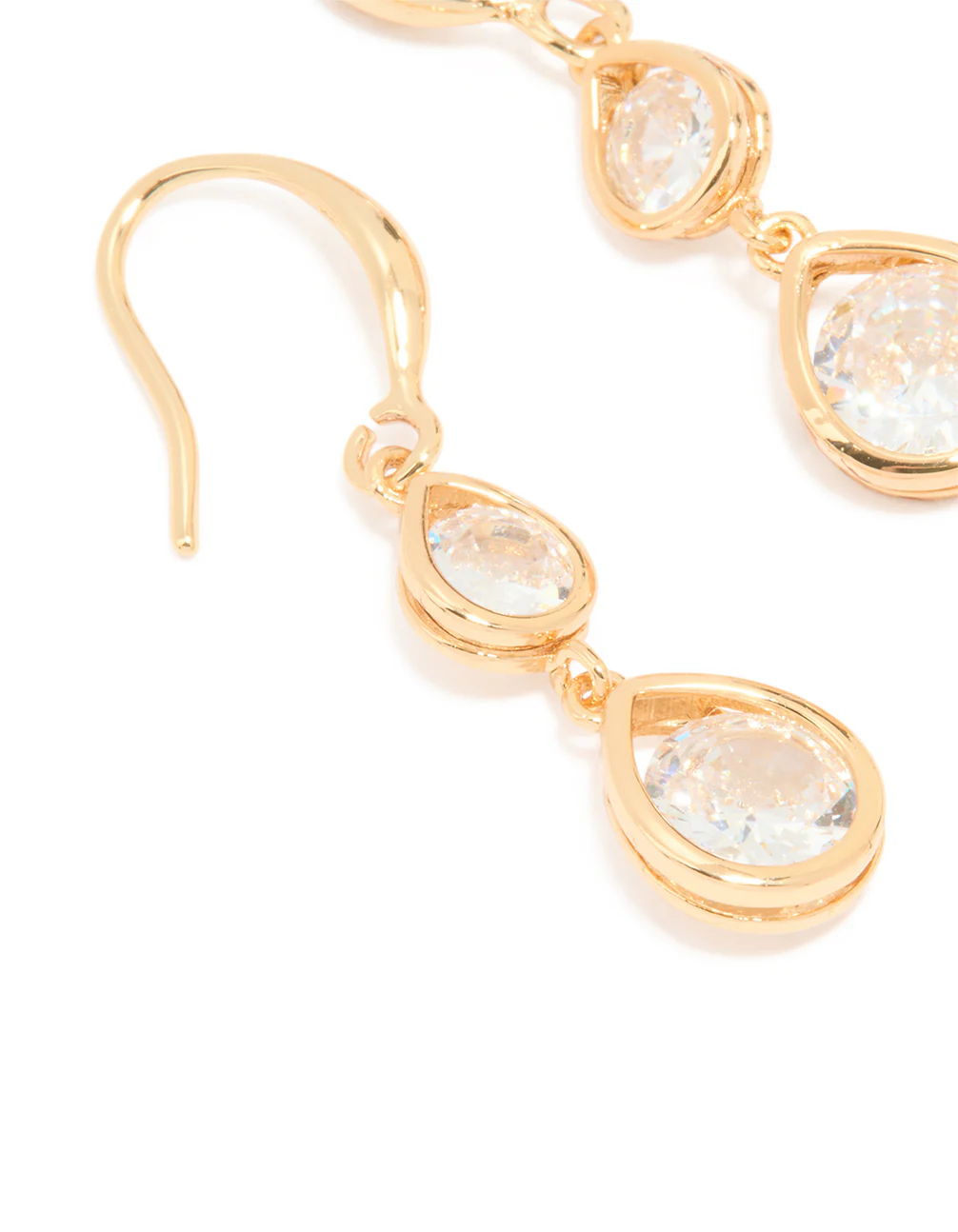Gold Plated Double Cubic Zirconia Hook Earrings - Image 2