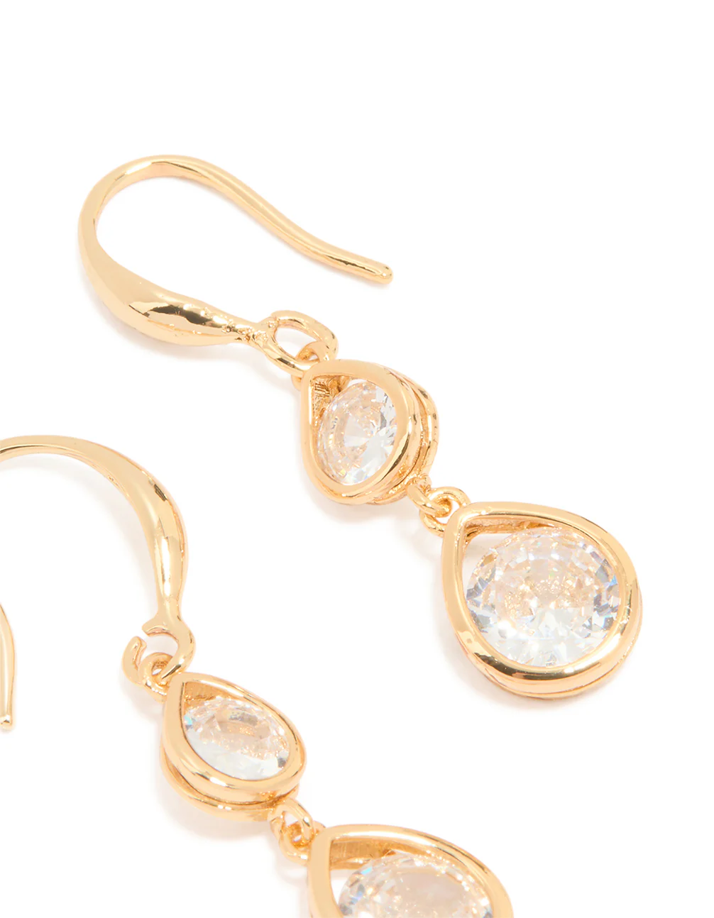 Gold Plated Double Cubic Zirconia Hook Earrings - Image 3