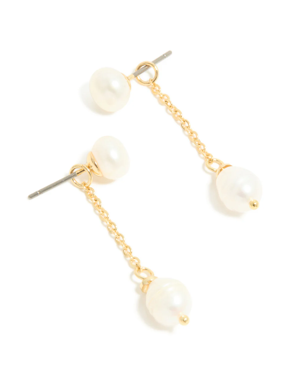 Gold Plated Double Freshwater Pearl Drop Stud Earrings - Image 2