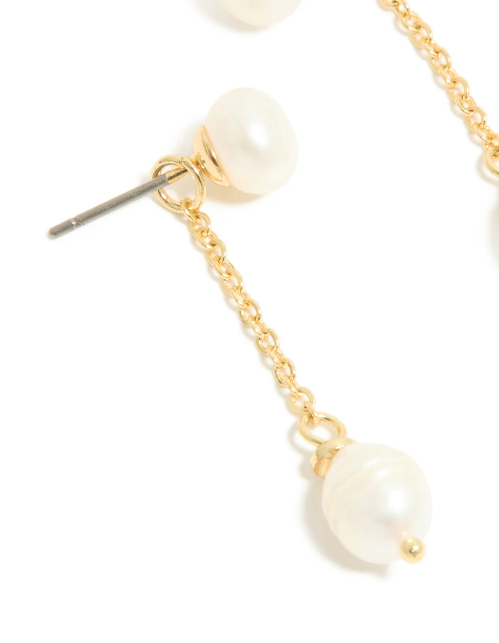 Gold Plated Double Freshwater Pearl Drop Stud Earrings - Image 4