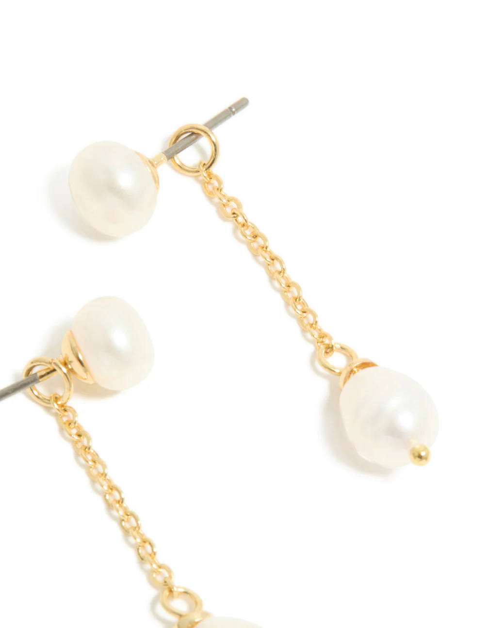 Gold Plated Double Freshwater Pearl Drop Stud Earrings - Image 5