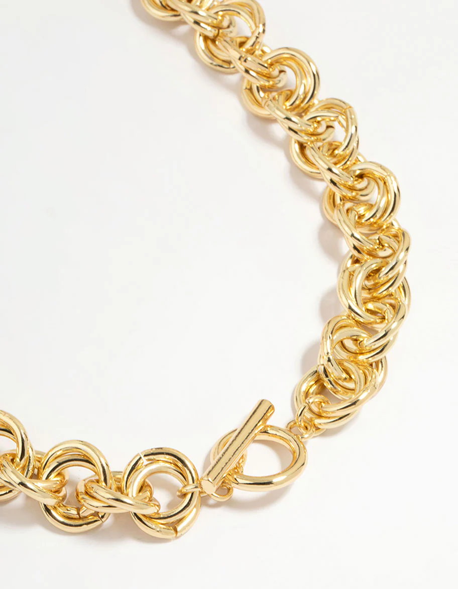 Gold Plated Double O Link Chain Necklace