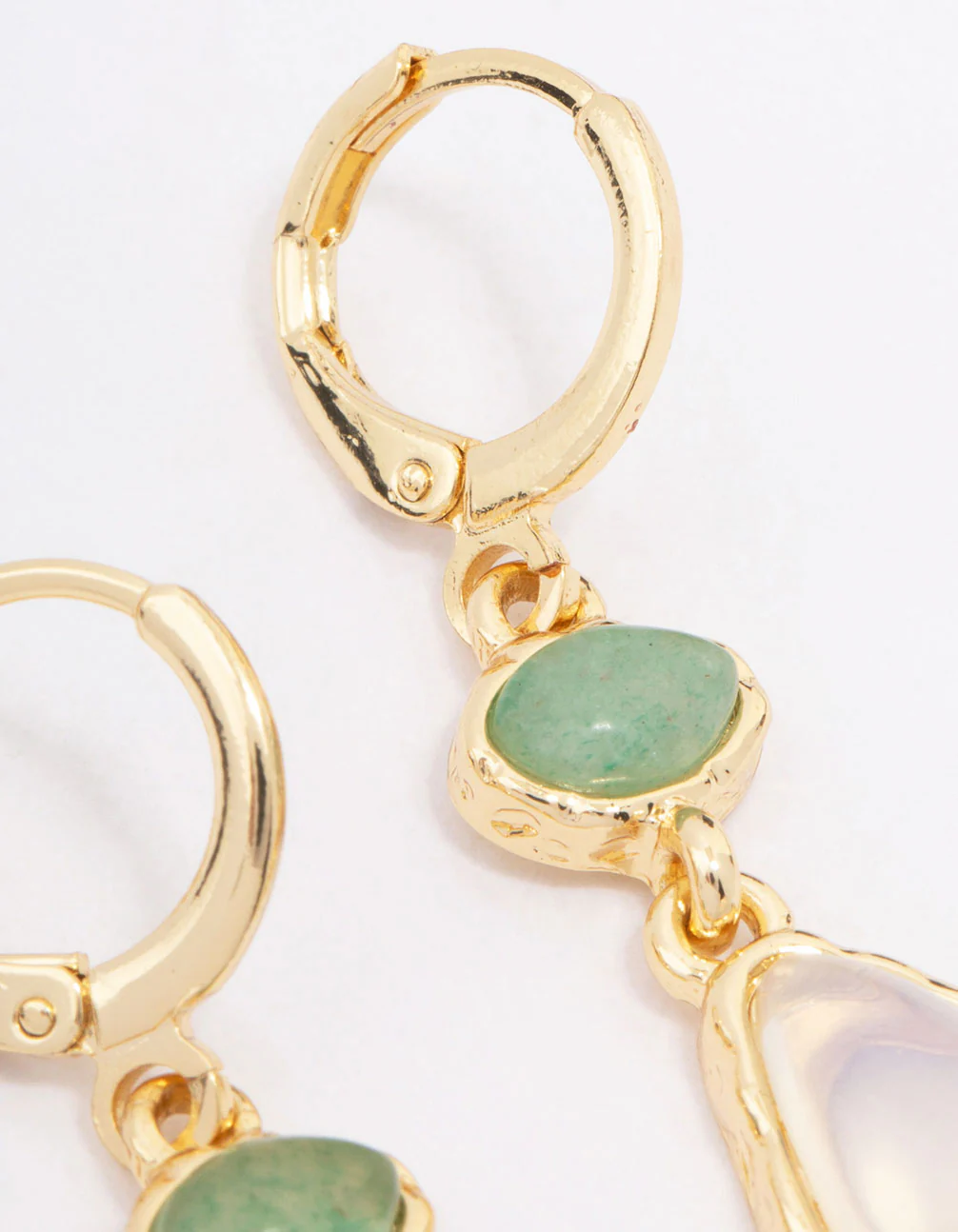 Gold Plated Double Organic Stone Drop Earrings - Image 3