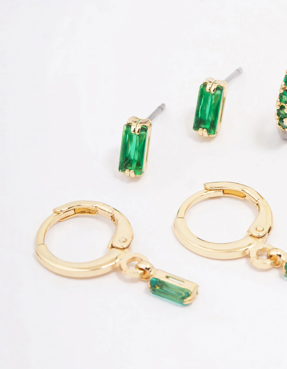 Gold Plated Emerald Baguette Earring 3-Pack - Image 2