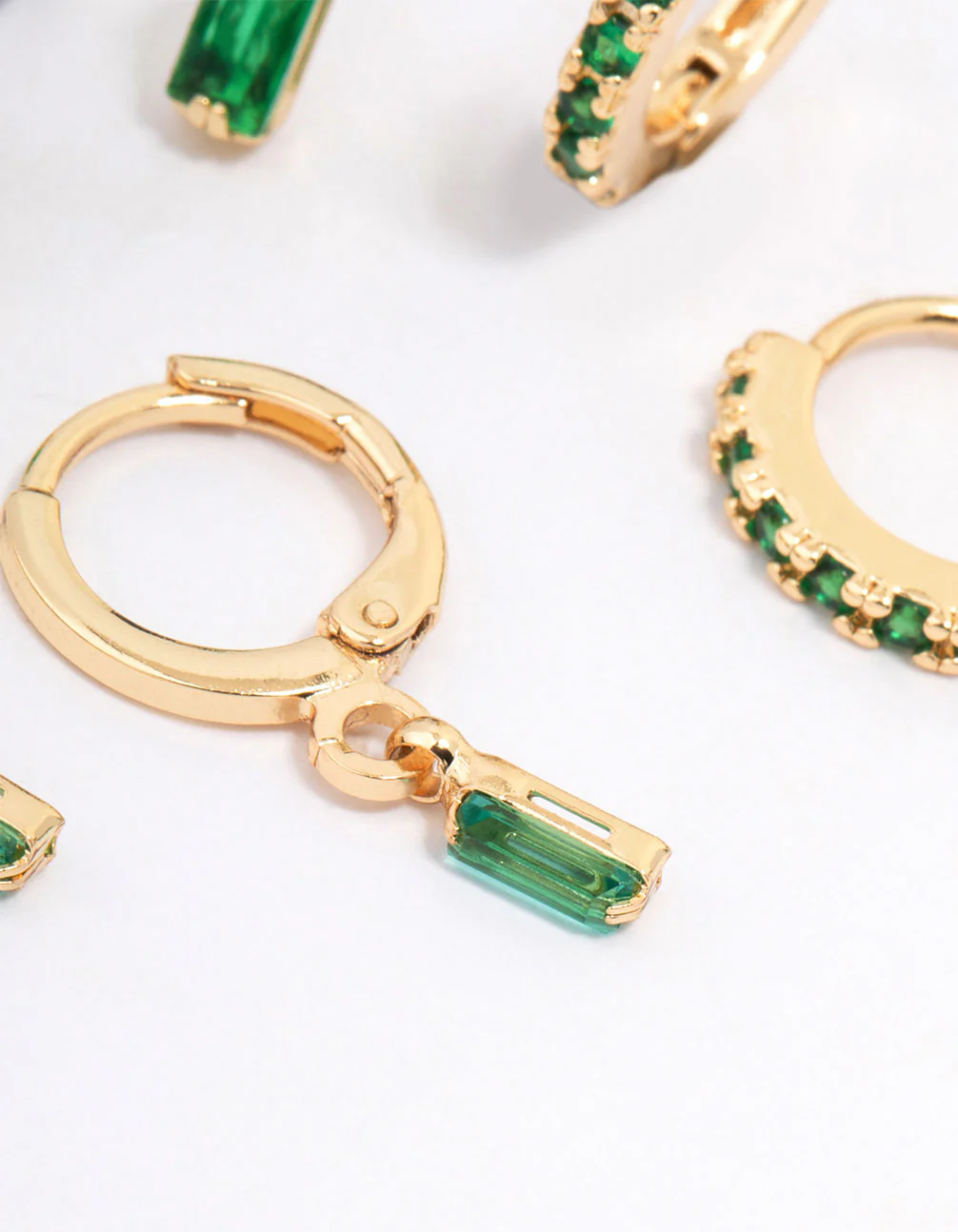 Gold Plated Emerald Baguette Earring 3-Pack - Image 3