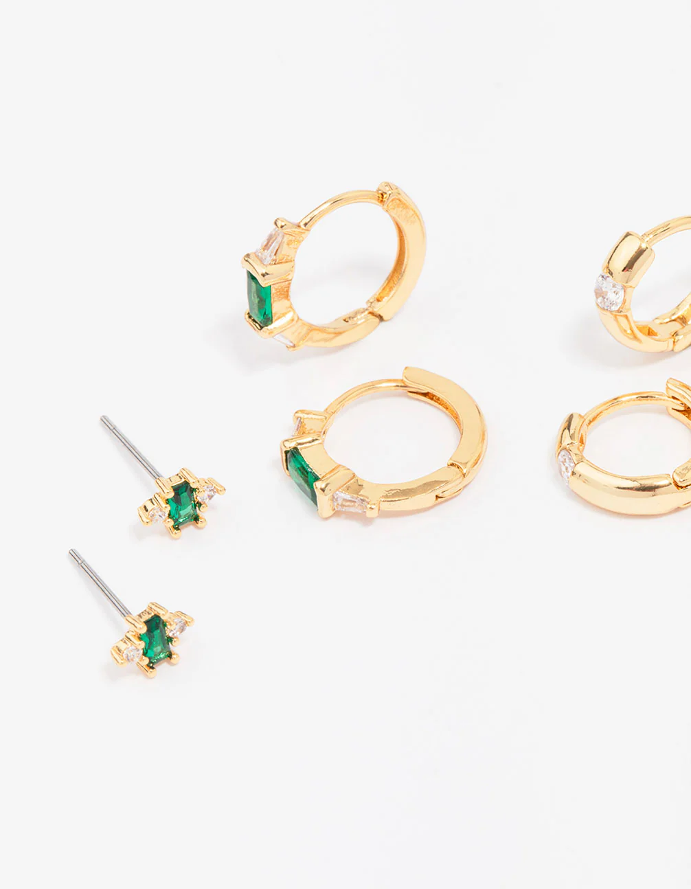 Gold Plated Emerald Boho Baguette Earring 3-Pack - Image 2