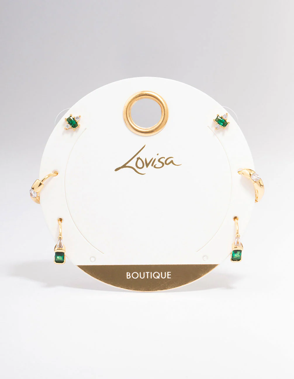Gold Plated Emerald Boho Baguette Earring 3-Pack - Image 3