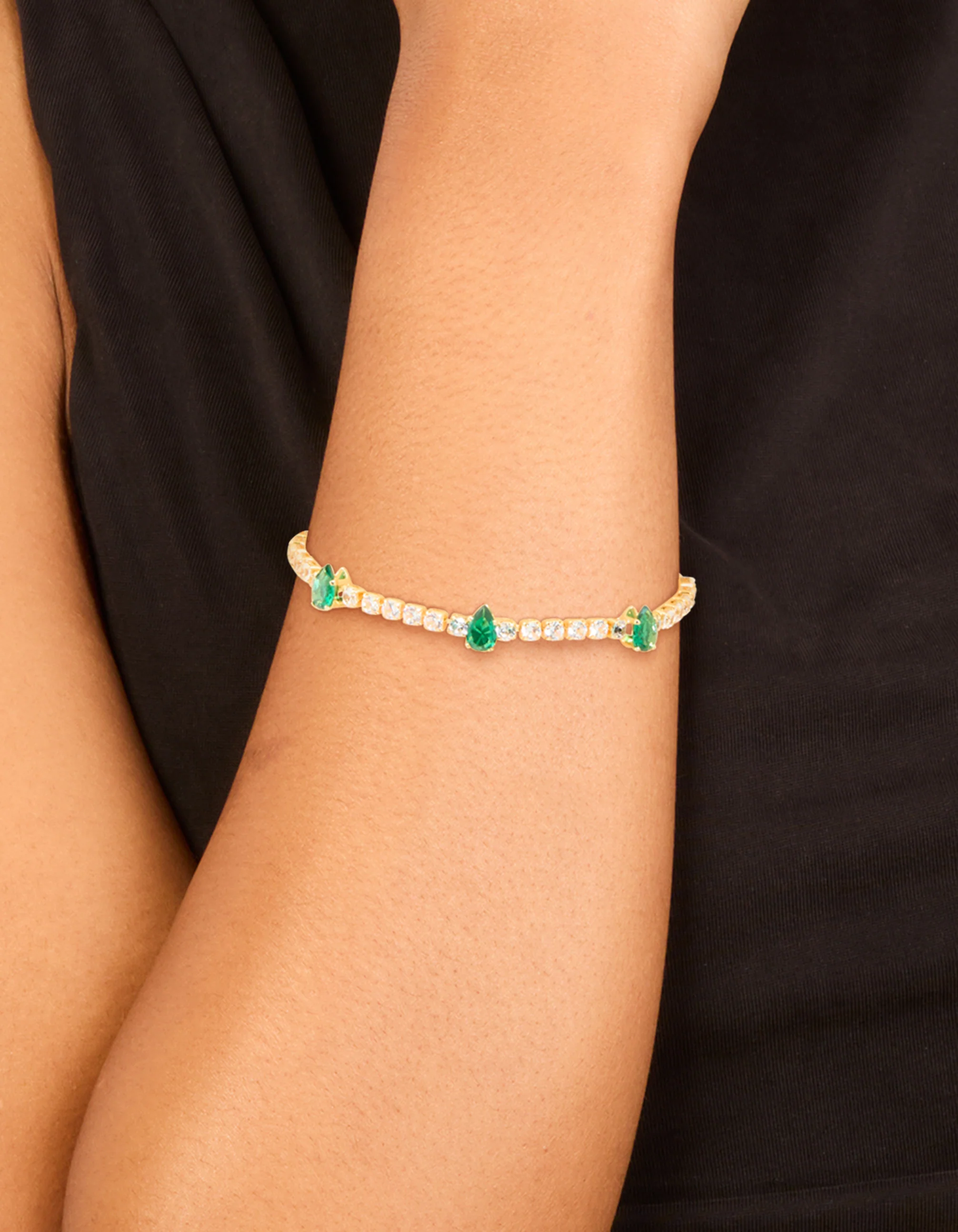 Gold Plated Emerald Cubic Zirconia Dazzling Toggle Bracelet - Image 2