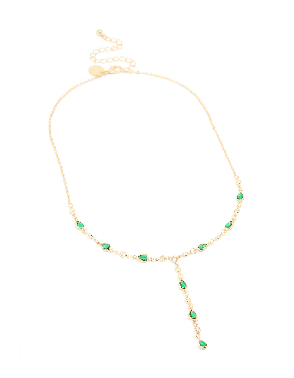 Gold Plated Emerald Cubic Zirconia Y-Necklace - Image 4