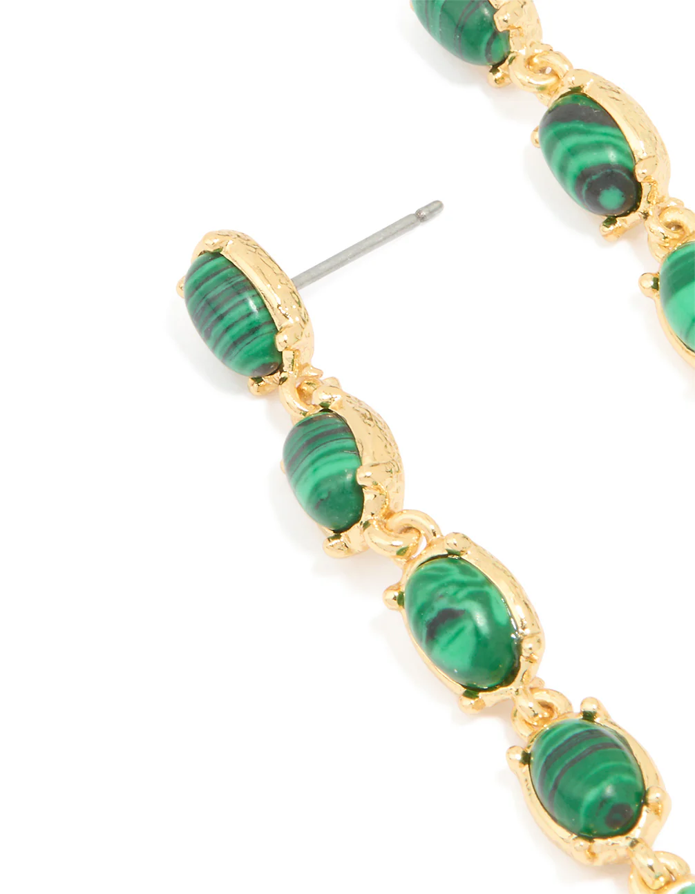 Gold Plated Emerald Semi Precious Stone Oval Drop Earrings - Image 4