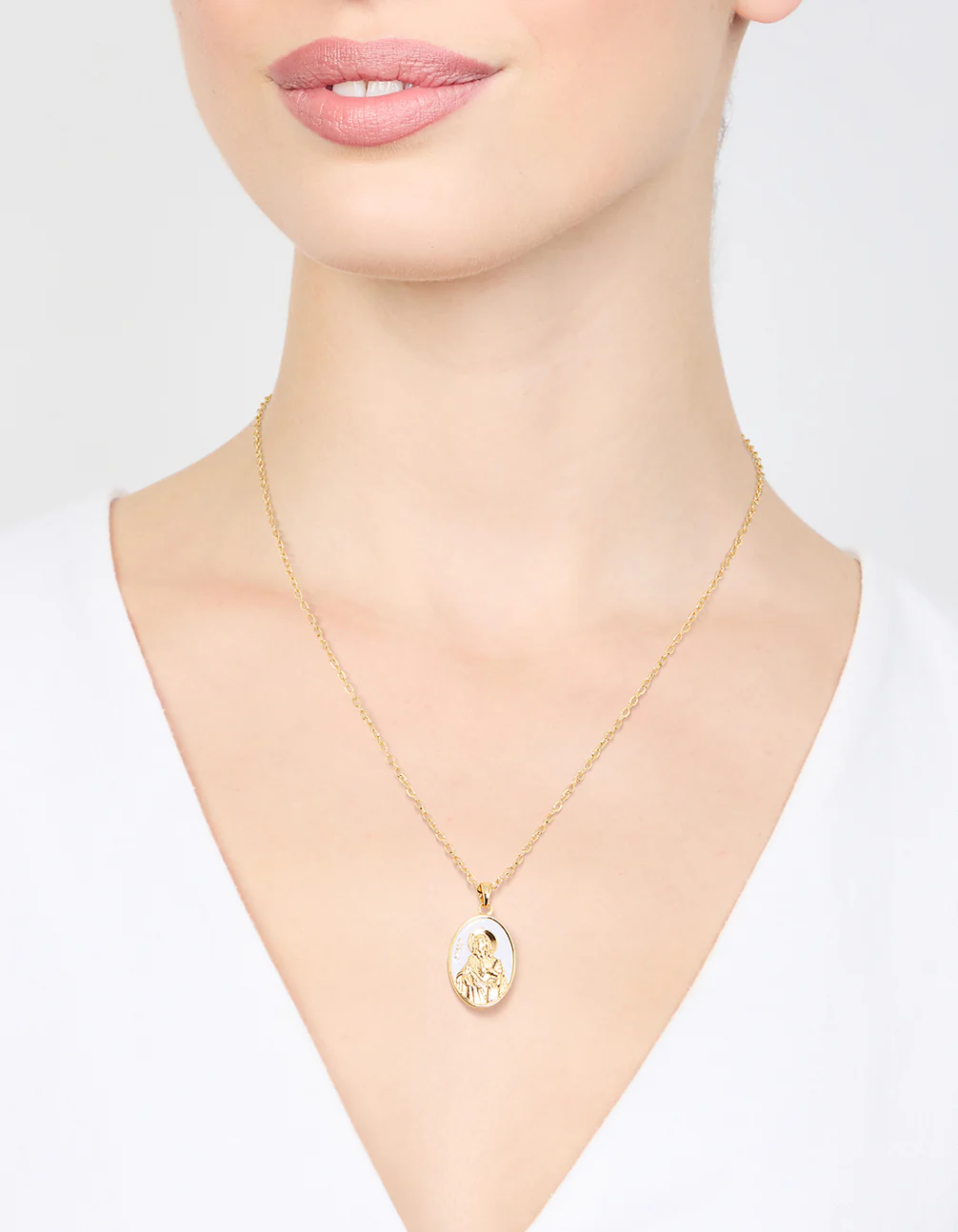 Gold Plated Enamel Mary Pendant Necklace - Image 2