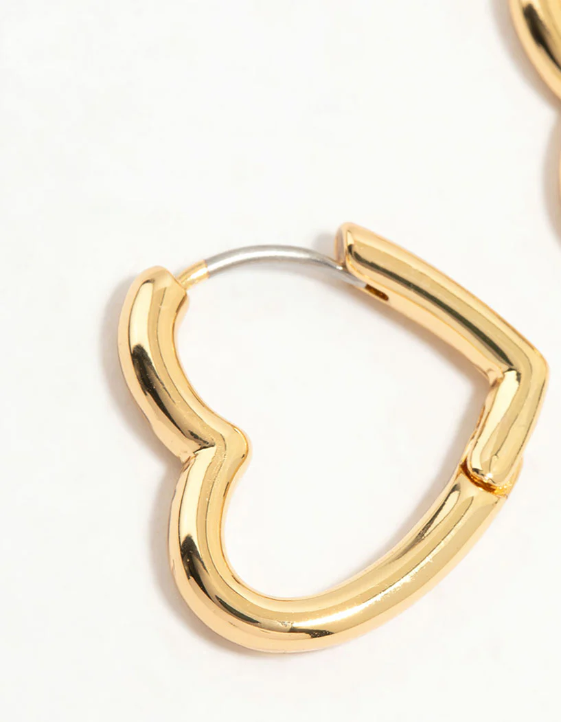 Gold Plated Enamel & Sleek Heart Hoop Earrings 2-Pack - Image 2