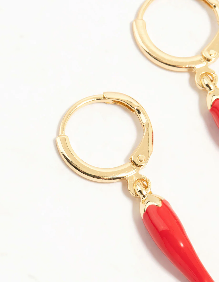Gold Plated Evil Eye & Chilli Hoop Earrings 2-Pack - Image 2