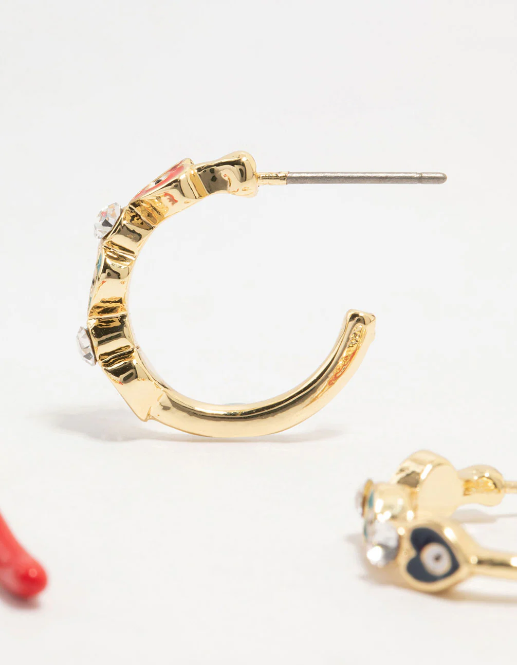 Gold Plated Evil Eye & Chilli Hoop Earrings 2-Pack - Image 3