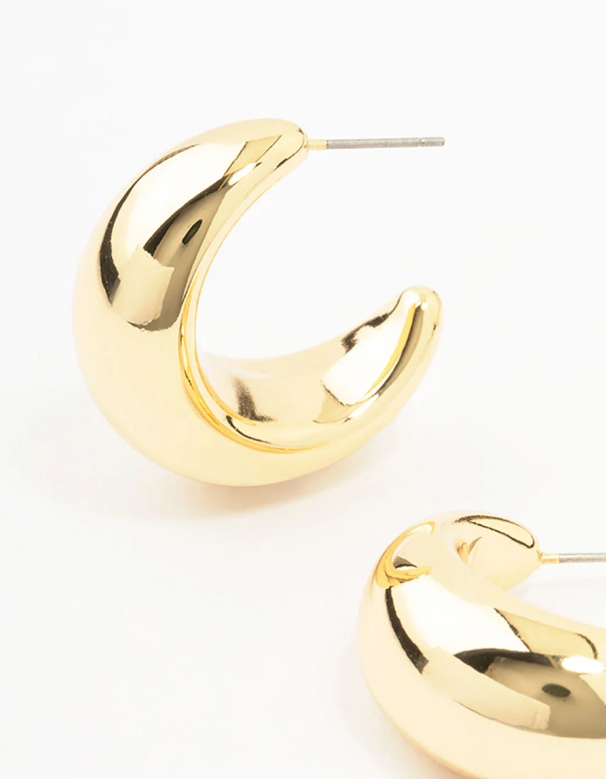 Gold Plated Brass Extra Large Thick Hoop Earrings - Image 2