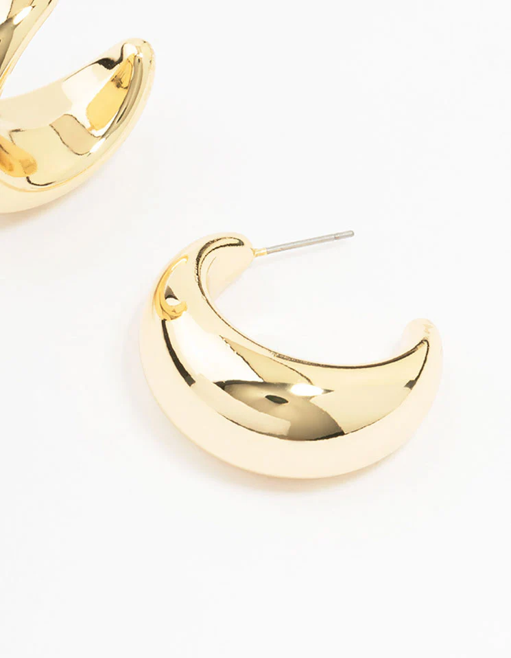 Gold Plated Brass Extra Large Thick Hoop Earrings - Image 3
