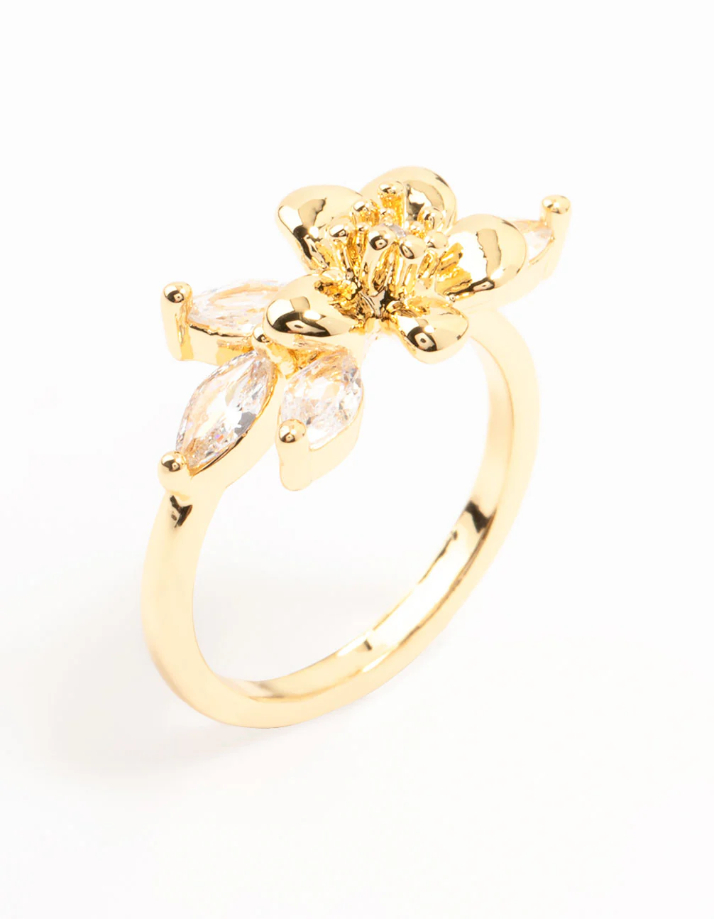 Gold Plated Fine Flower Cubic Zirconia Ring - Image 2