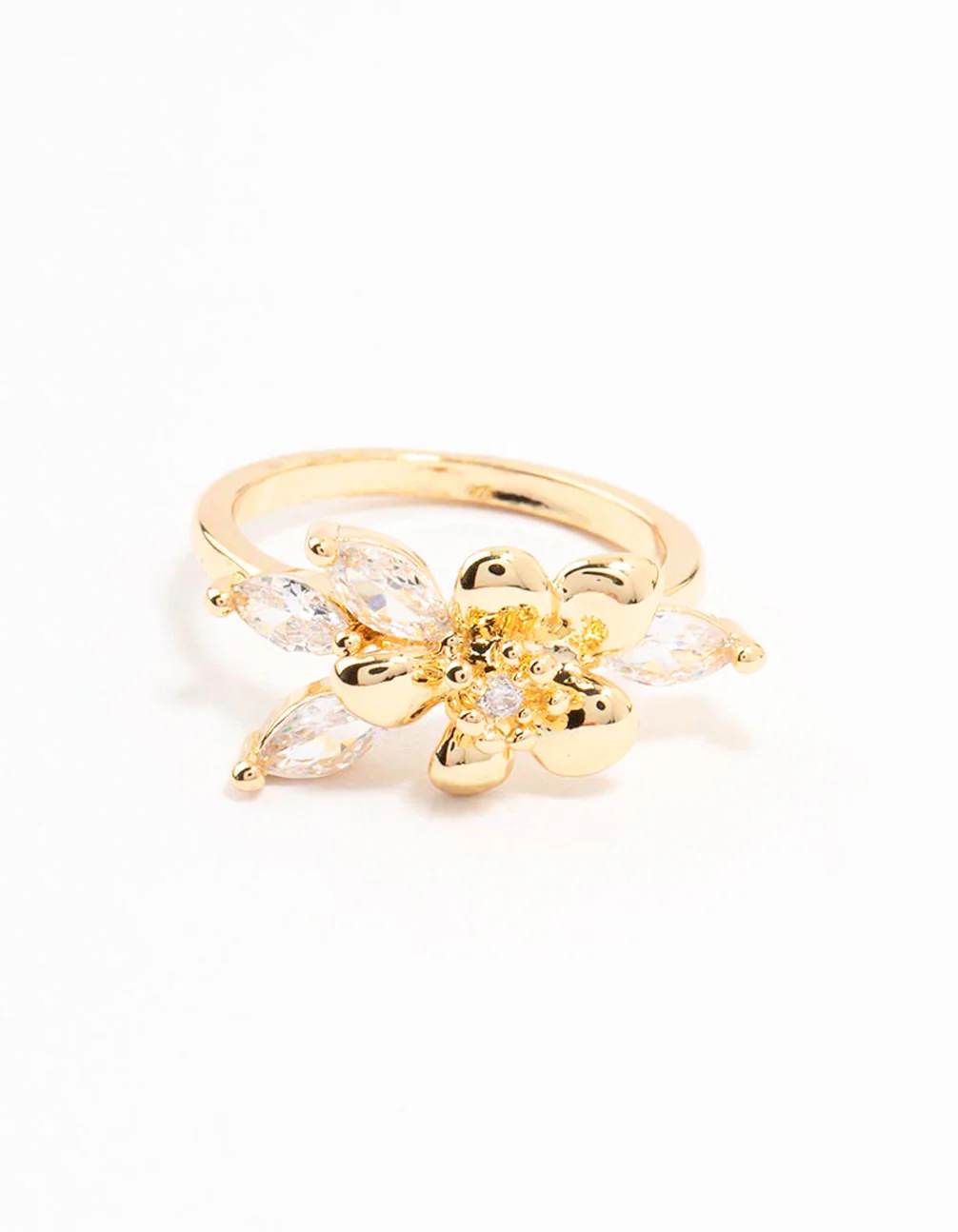 Gold Plated Fine Flower Cubic Zirconia Ring - Image 3