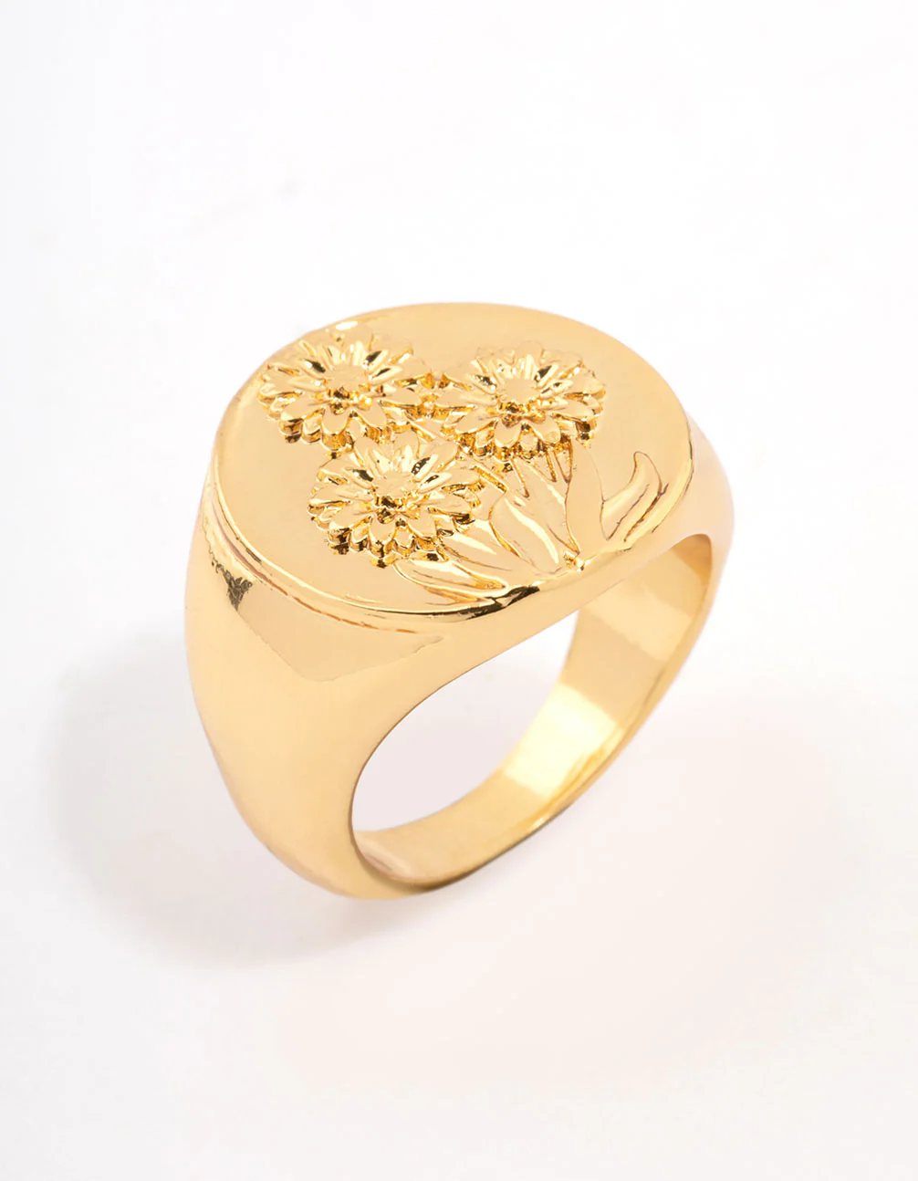 Gold Plated Floral Signet Ring - Image 7