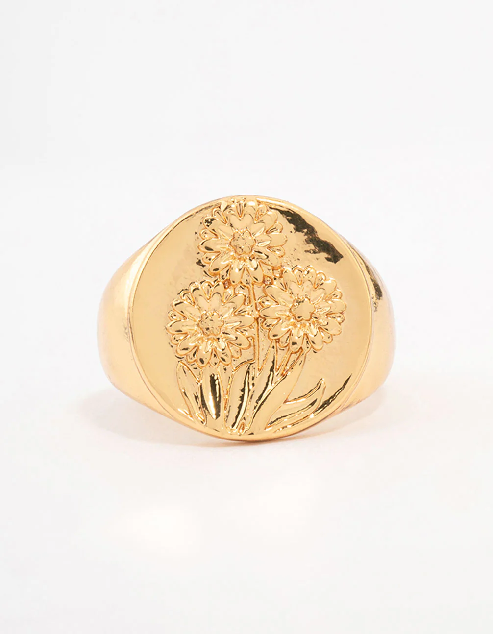 Gold Plated Floral Signet Ring - Image 8