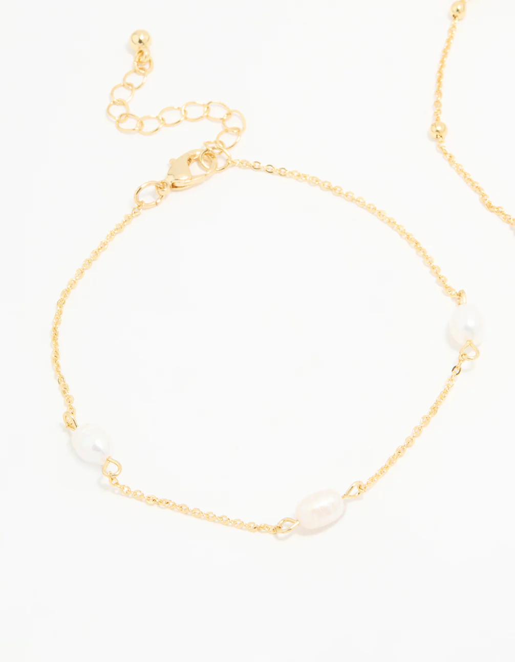 Gold Plated Freshwater Pearl Ball Chain Anklets 2-Pack - Image 2