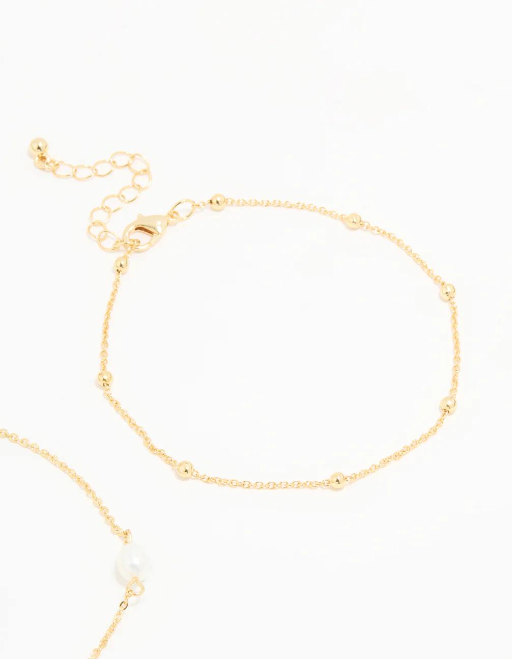 Gold Plated Freshwater Pearl Ball Chain Anklets 2-Pack - Image 3