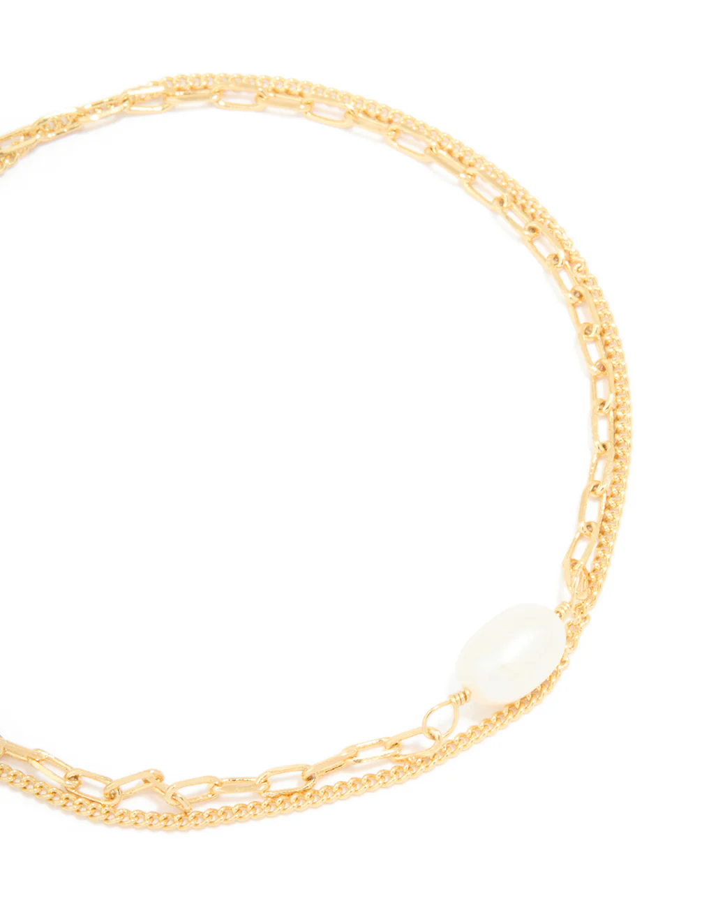 Gold Plated Freshwater Pearl Chain Layered Bracelet - Image 4