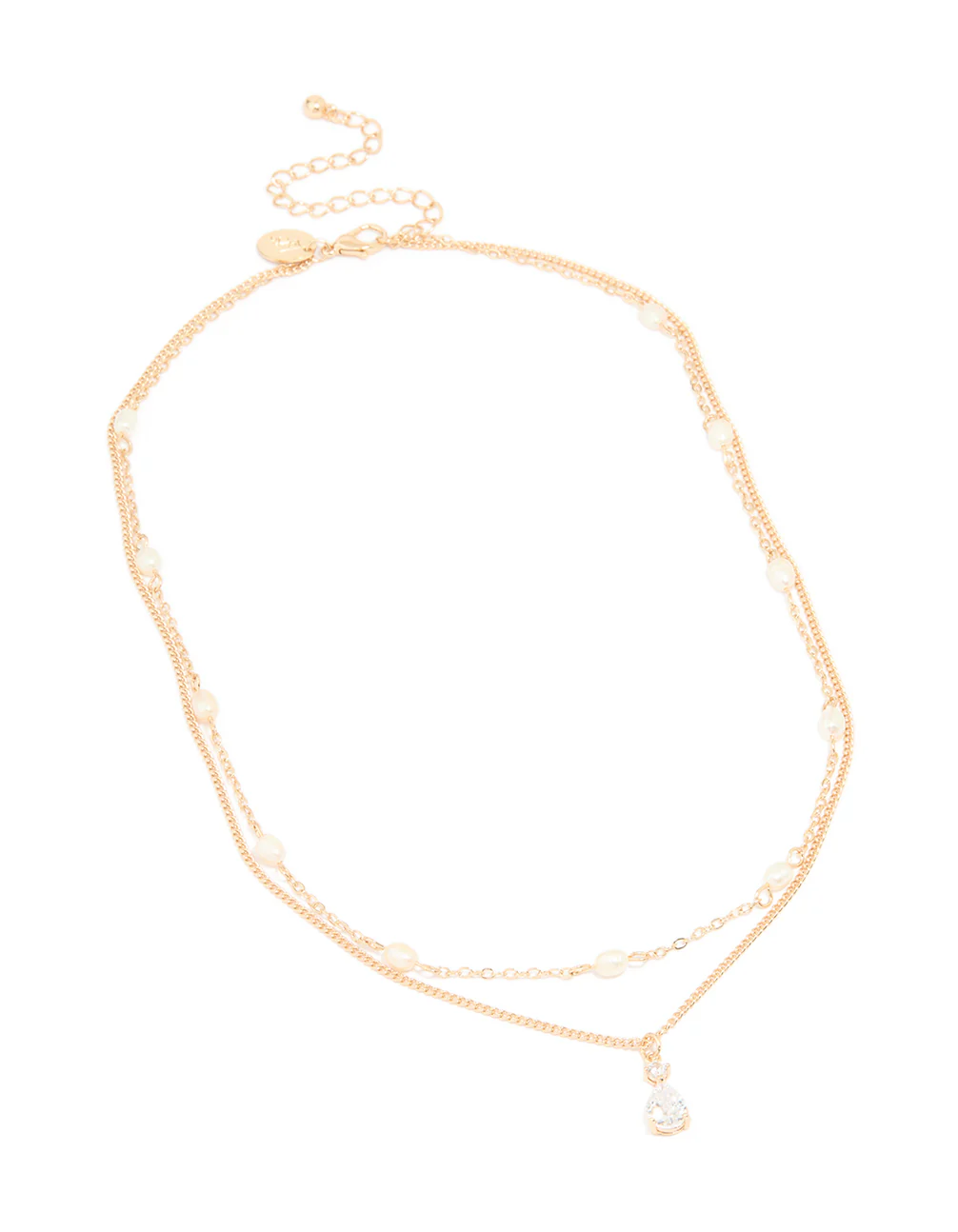Gold Plated Freshwater Pearl & Diamante Layered Necklace - Image 2