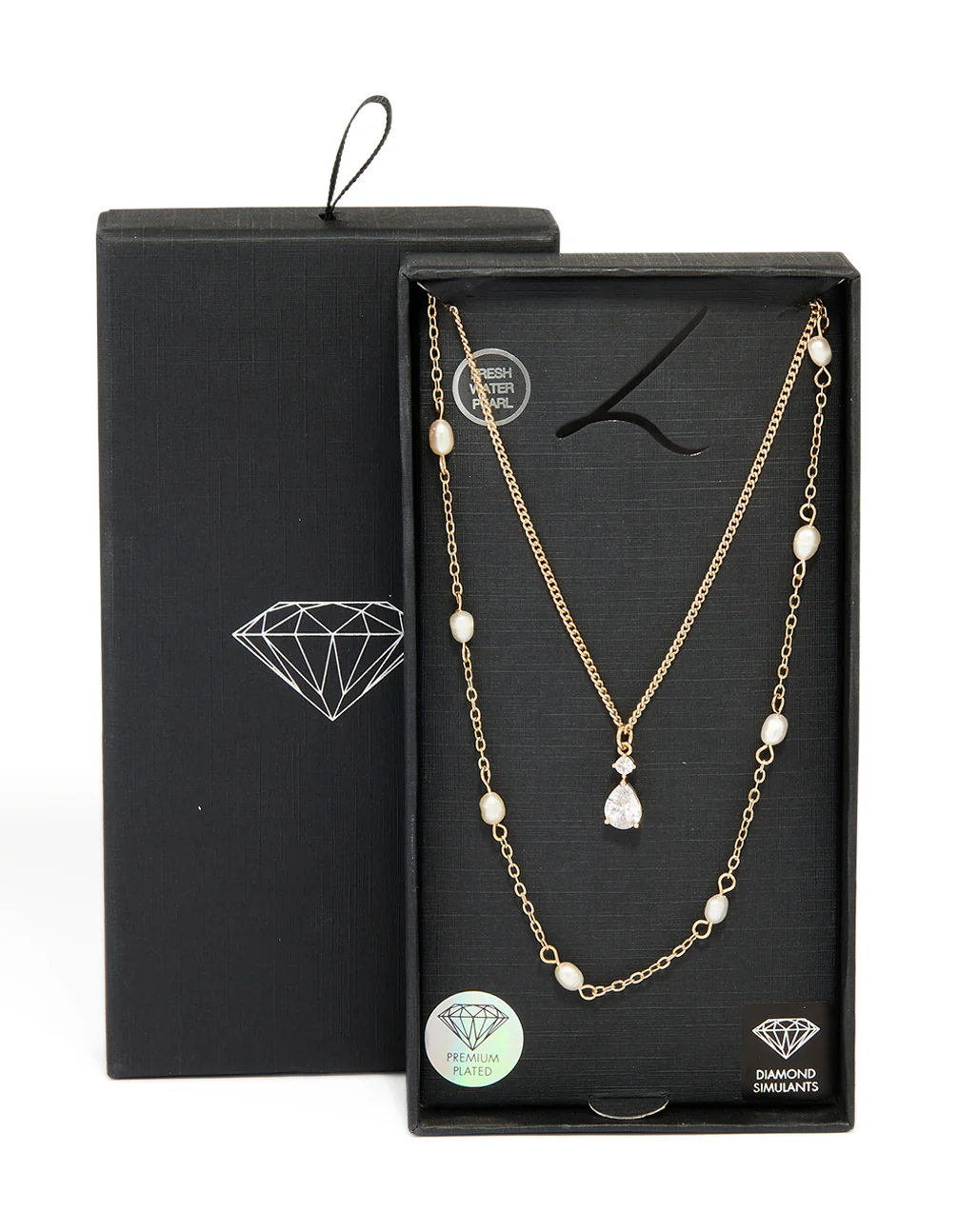 Gold Plated Freshwater Pearl & Diamante Layered Necklace - Image 3