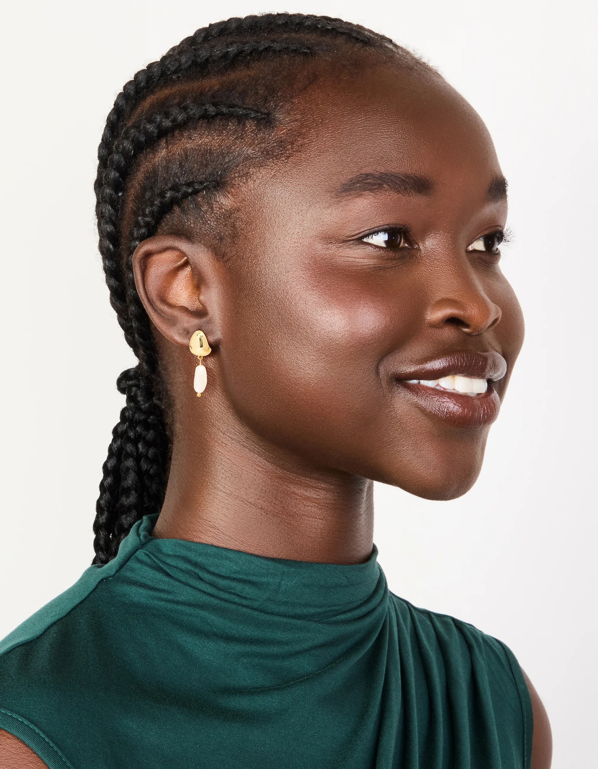 Gold Plated Freshwater Pearl Drop Hoop Earrings - Image 3
