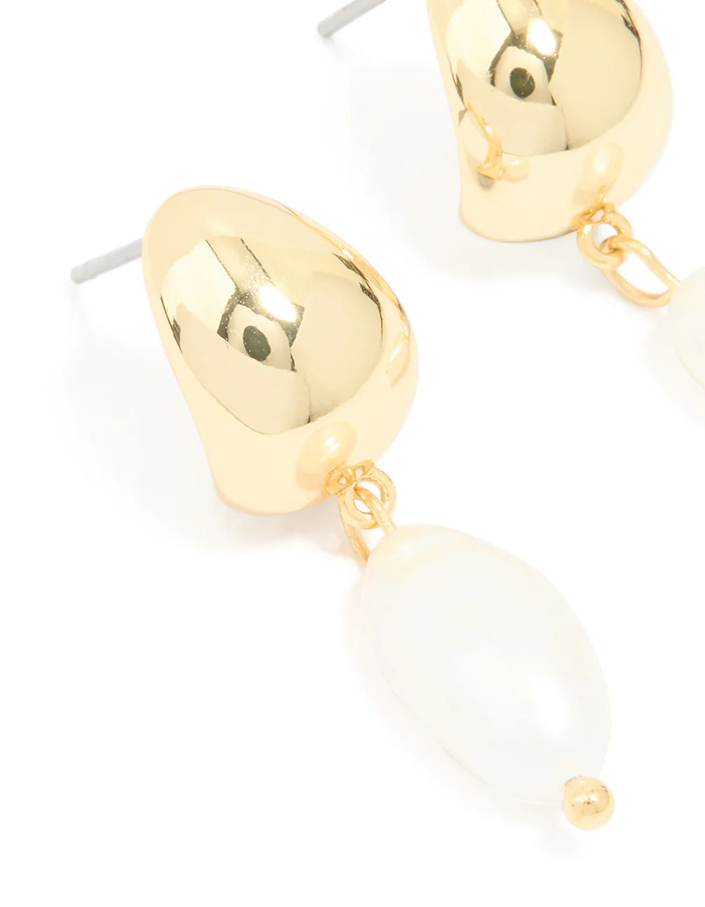 Gold Plated Freshwater Pearl Drop Hoop Earrings - Image 4