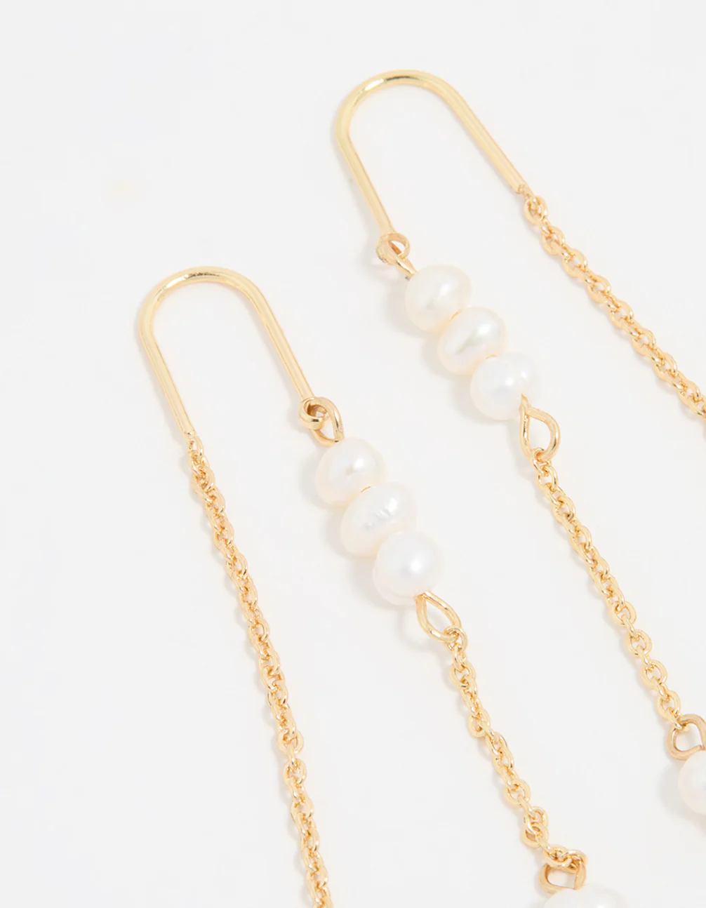 Gold Plated Freshwater Pearl Drop Threader Earrings - Image 4