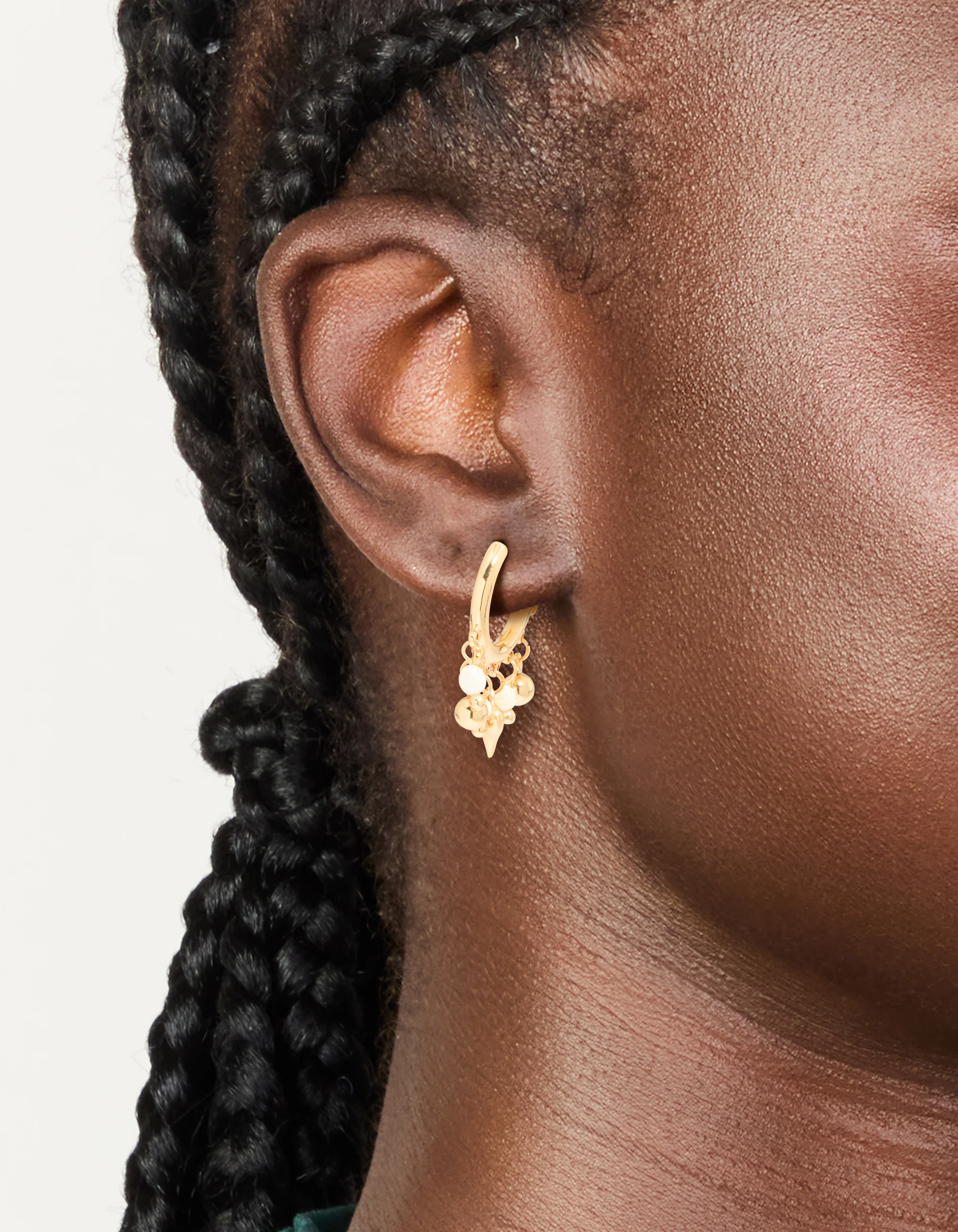 Gold Plated Freshwater Pearl Heart Drop Huggie Earrings - Image 2