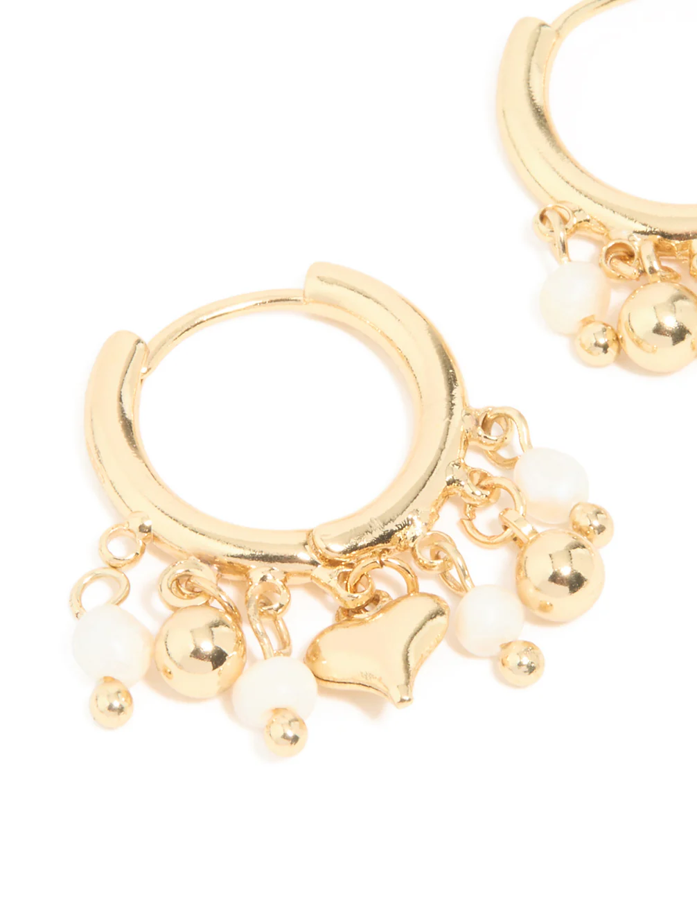 Gold Plated Freshwater Pearl Heart Drop Huggie Earrings - Image 3