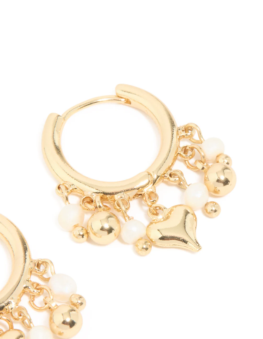 Gold Plated Freshwater Pearl Heart Drop Huggie Earrings - Image 5