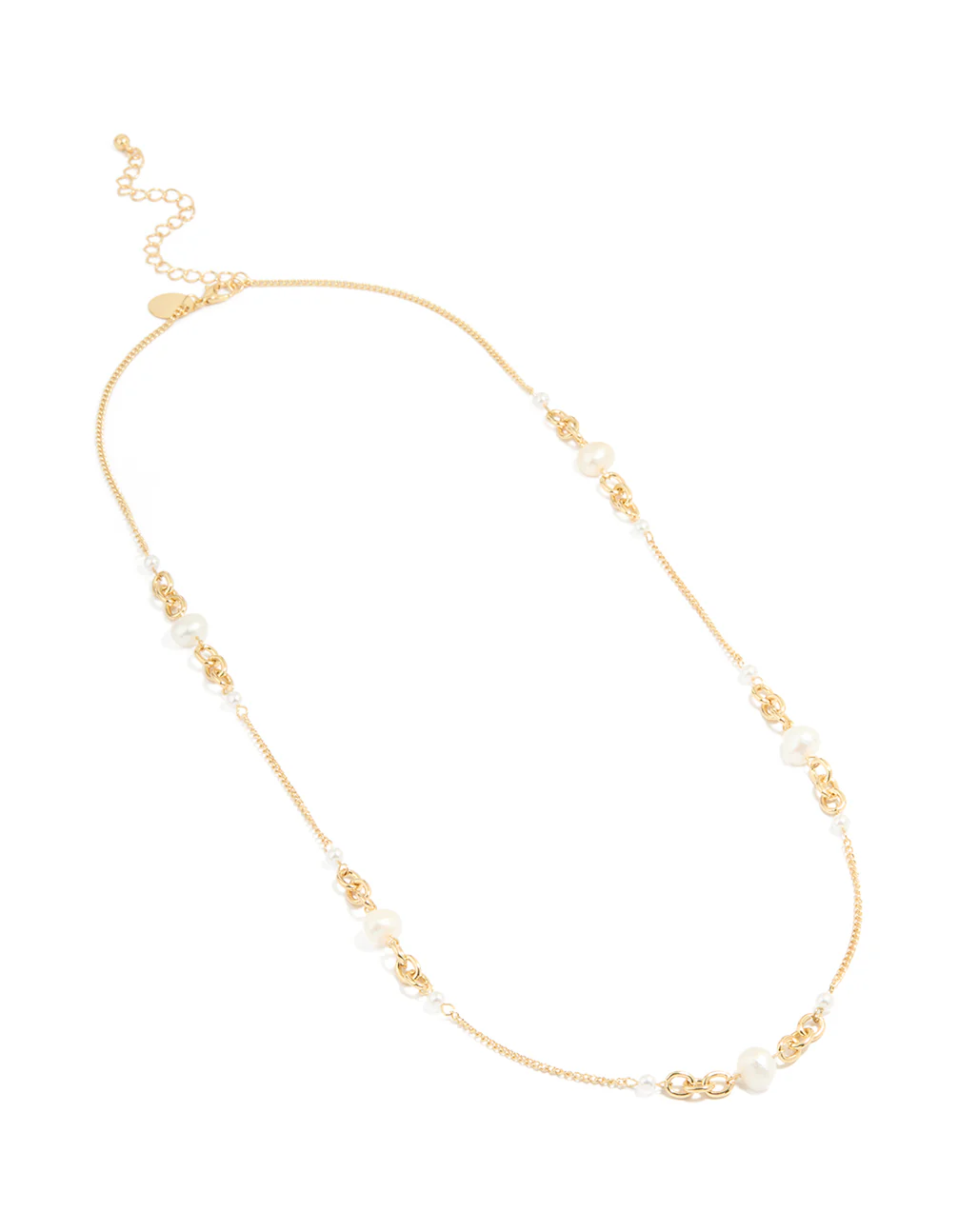 Gold Plated Freshwater Pearl & Mini Link Necklace - Image 2
