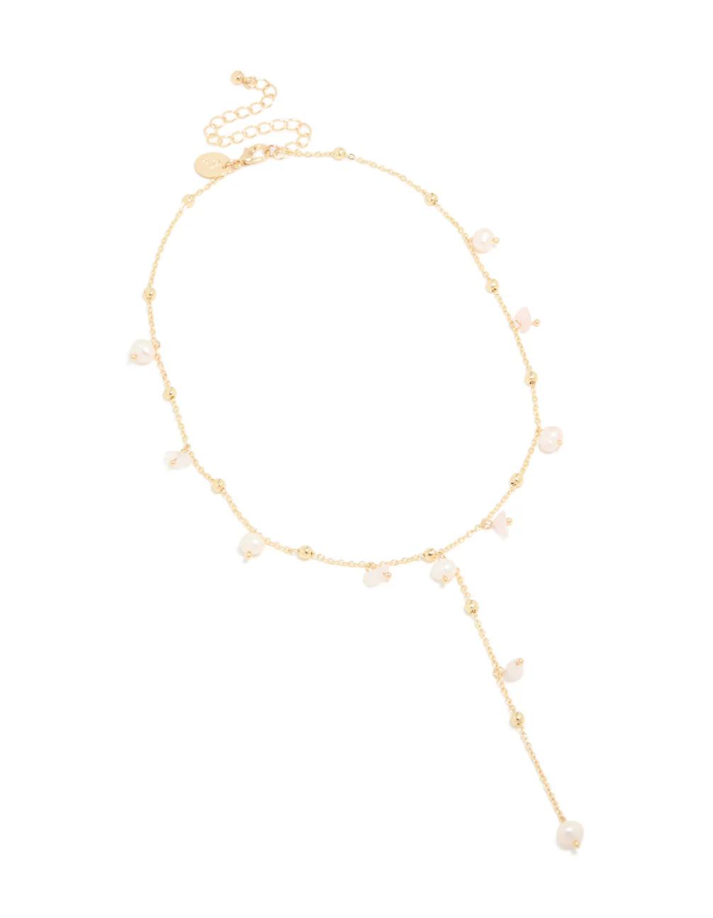 Gold Plated Freshwater Pearl & Pink Rose Quartz Semi Precious Stone Chip Necklace - Image 2