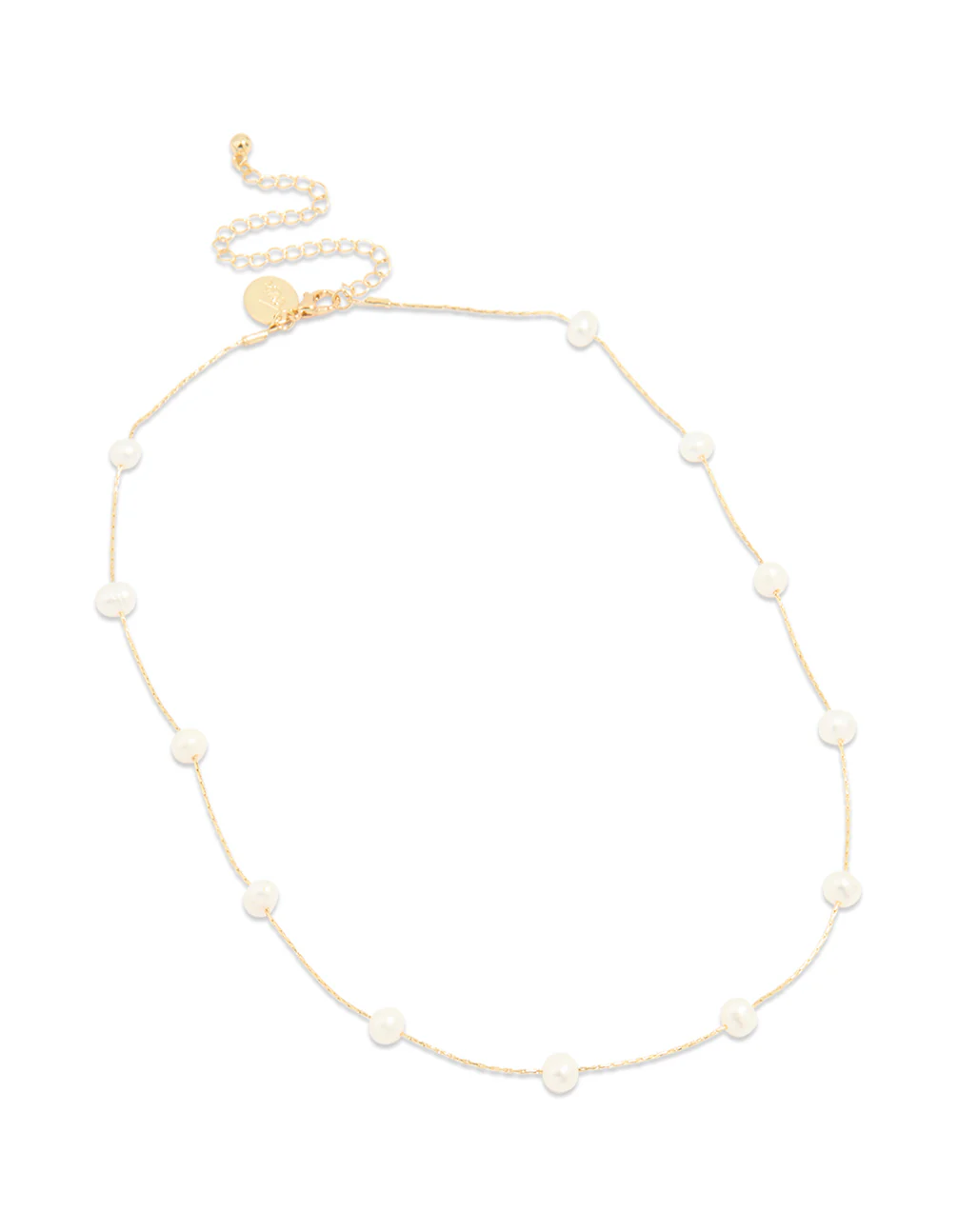 Gold Plated Freshwater Pearl Station Necklace - Image 2