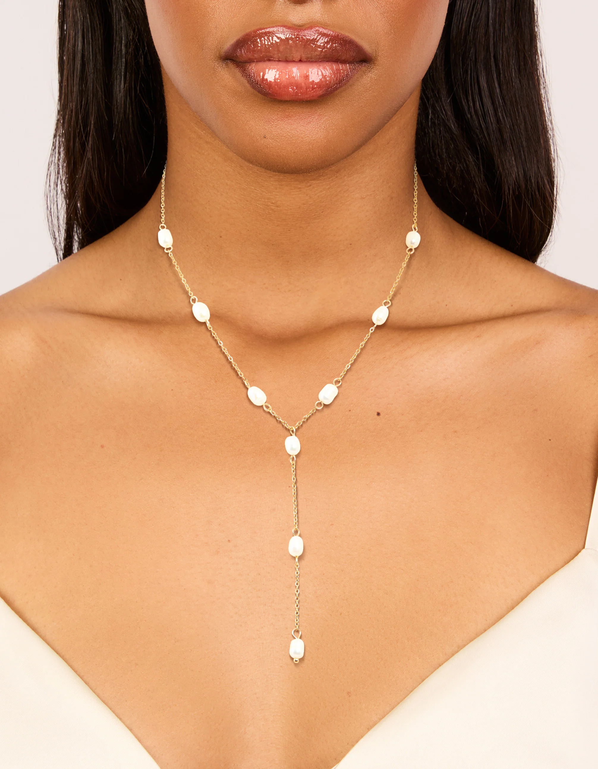 Gold Plated Freshwater Pearl Station Y-Necklace - Image 4