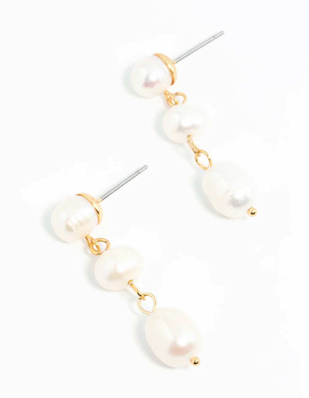 Gold Plated Freshwater Pearl Trio Drop Earrings - Image 2