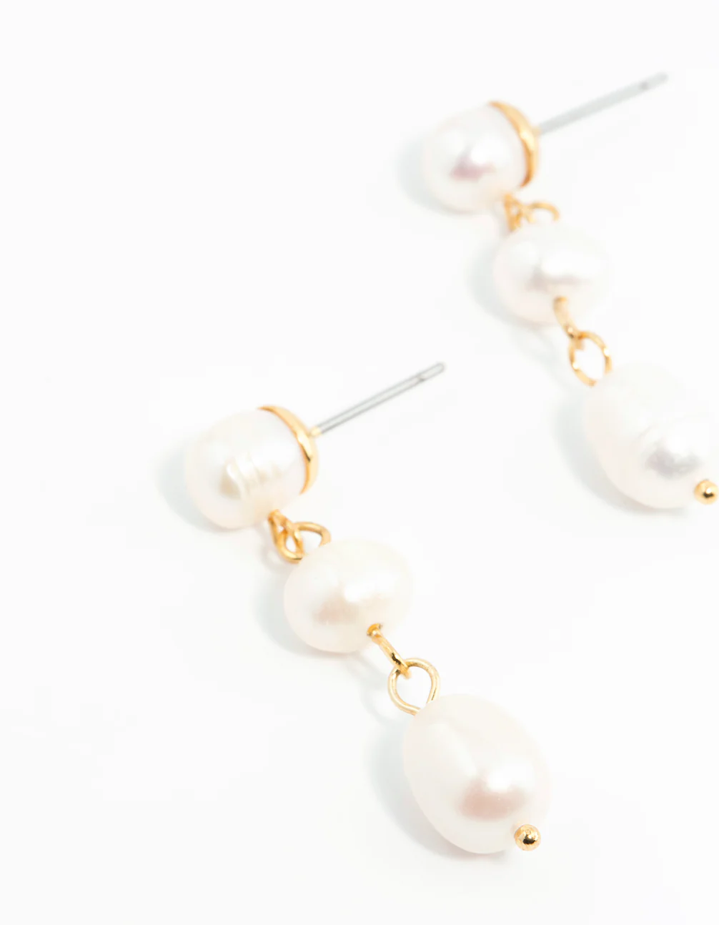 Gold Plated Freshwater Pearl Trio Drop Earrings - Image 4