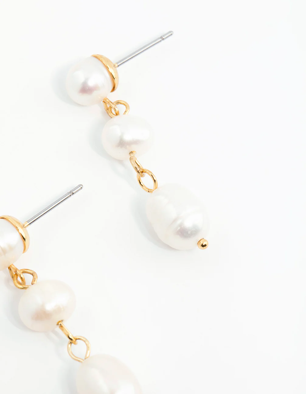 Gold Plated Freshwater Pearl Trio Drop Earrings - Image 5