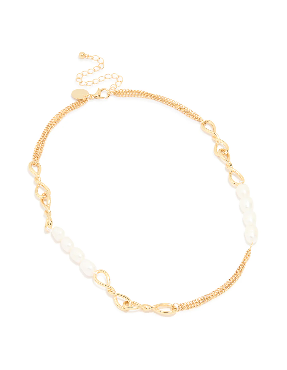 Gold Plated Freshwater Pearl & Twisted Link Chain Necklace - Image 2